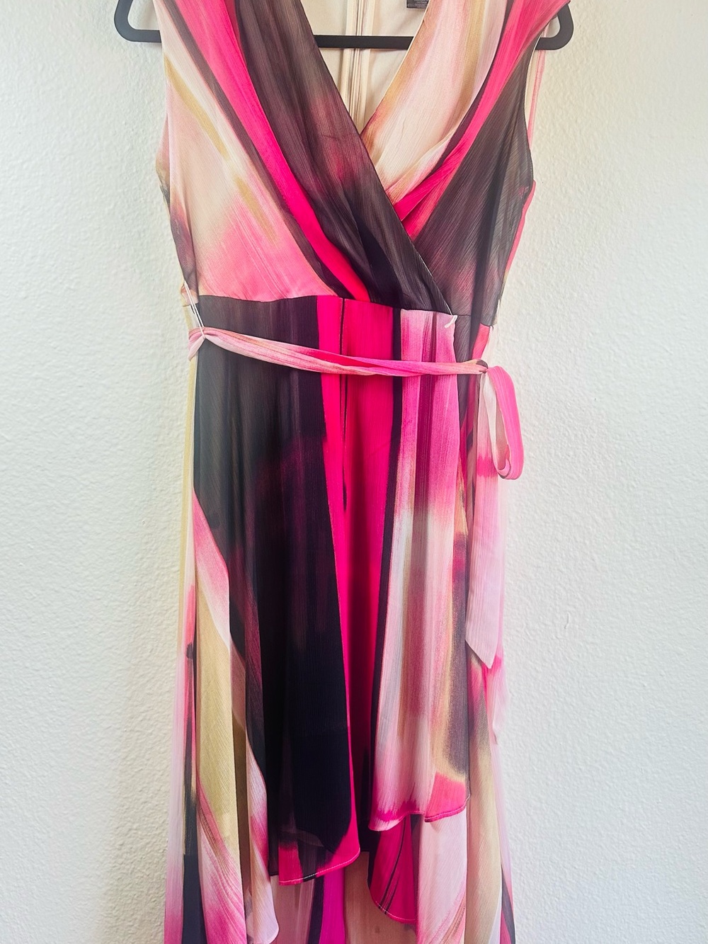 DKNY Pink Multi-Color Sleeveless Wrap Maxi Dress